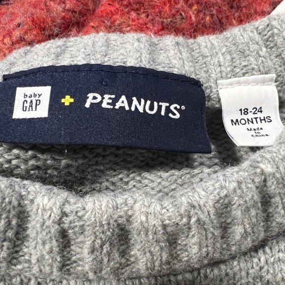 Gap Peanuts Snoopy Gray Stitched Cartoon Long Sleeve Sweater Infant Toddler - Picture 4 of 4